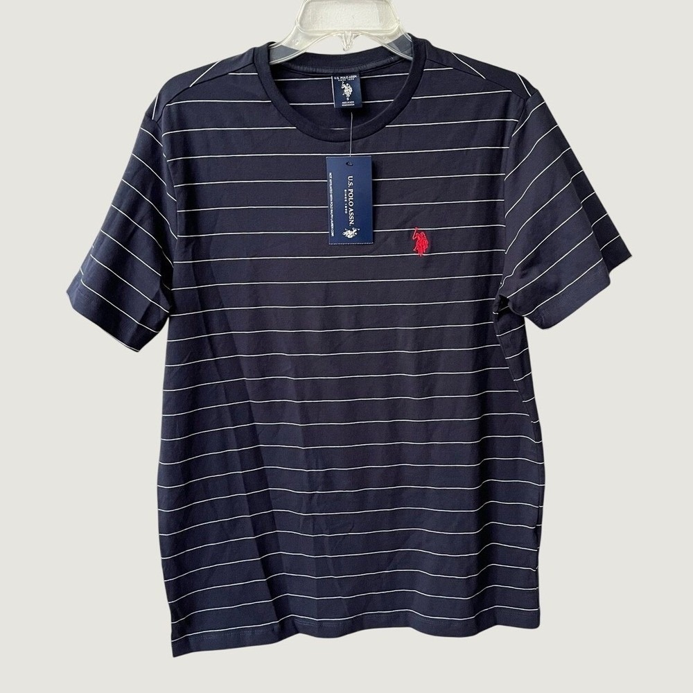 US Polo Assn Mens Black Striped Short Sleeve Crew Neck T Shirt Logo NWT